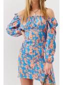 Frumoasa rochie cu model floral, albastru si portocaliu 0853 - Magazin online - Boutique